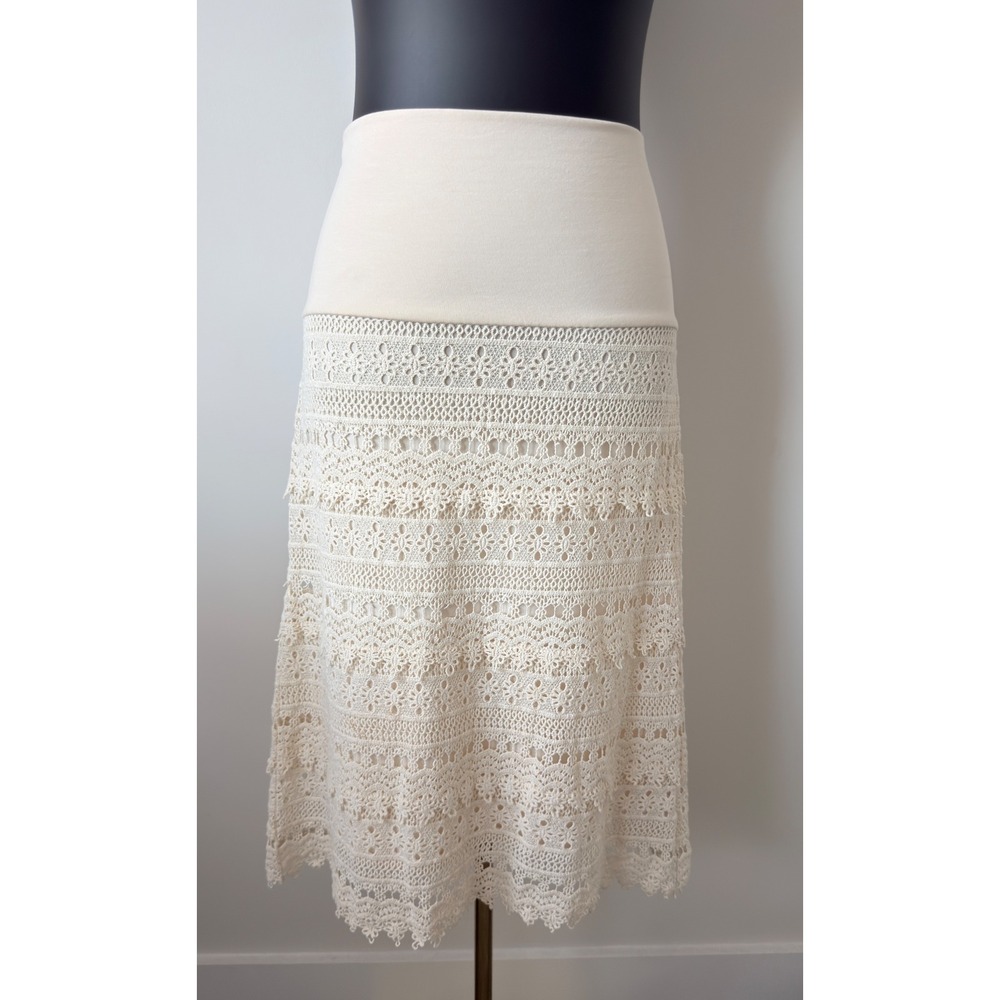 Solitaire by Ravi Khosla Cream Crochet Lace Tiered Midi Skirt 12-1148 Large